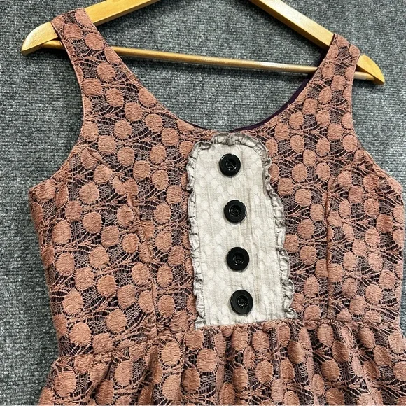 Knitted Dove crochet apron dress SMALL pockets buttons ruffles boho cottagecore - Picture 2 of 11